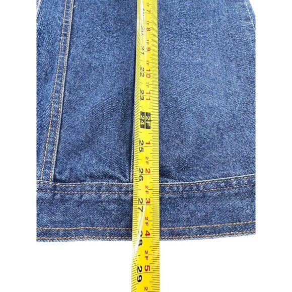 Denim Jean Jacket M Red Paisley Cuffs Button Front 100% Cotton Western Retro - Picture 5 of 14